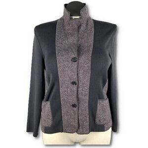 Jones New York blazer size L gray pink ribbed knit jacket with pockets career